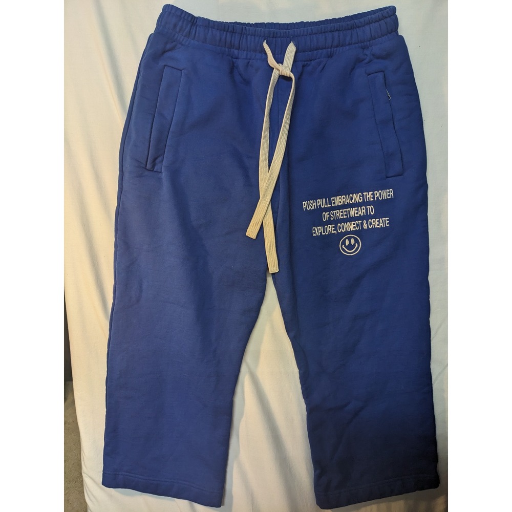 Push‎ Pull Mens Royal Blue Graphic Smiley Face Jogger Sweatpants XL